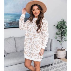 Pink Lily Boutique animal print sweater dress